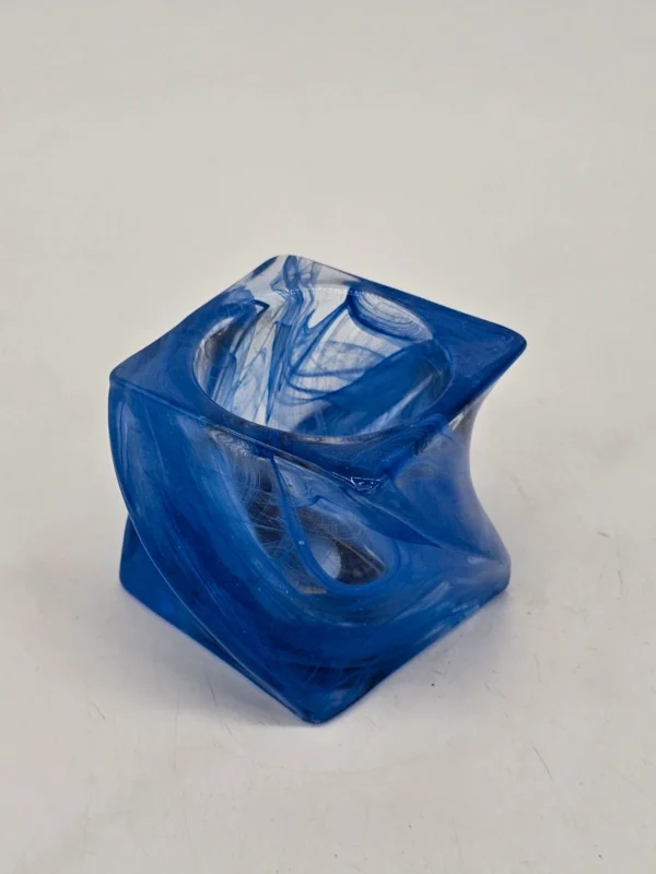 Niebieski świecznik ze szkła artystycznego | ręcznie formowany | 5 cm