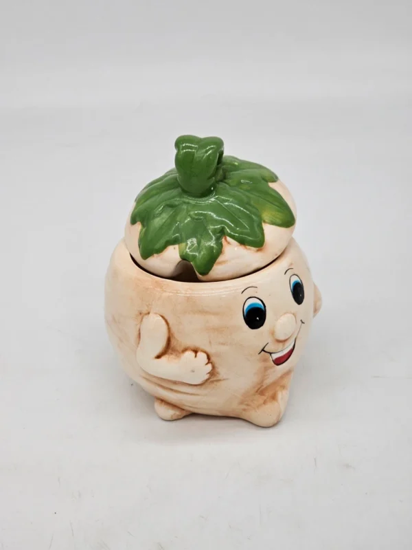 Ceramiczny pojemnik ręcznie robiony – uroczy warzywniak z uśmiechem, 12 cm