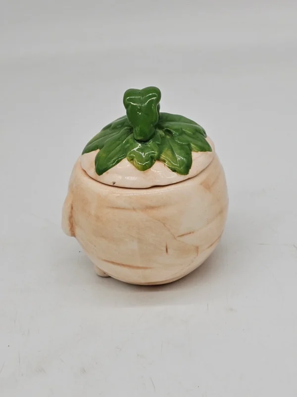 Ceramiczny pojemnik ręcznie robiony – uroczy warzywniak z uśmiechem, 12 cm