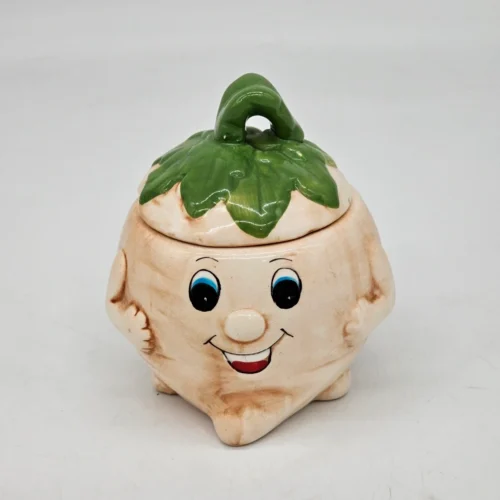 Ceramiczny pojemnik ręcznie robiony – uroczy warzywniak z uśmiechem, 12 cm