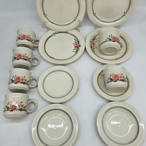 Angielski zestaw śniadaniowy Coloroll England dla 4 osób – vintage ceramika z kwiatowym wzorem