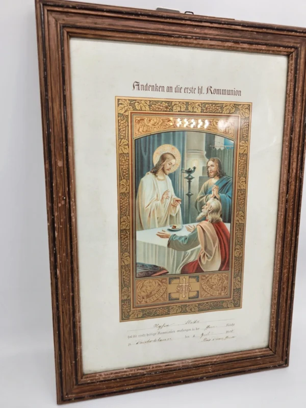 Pamiątka komunijna 33x46 cm – Niemcy, 1910 – bogato zdobiona oprawa i grafika religijna