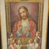 Pamiątka komunijna z Jezusem i dziećmi, 30x44 cm, Niemcy 1927 – ramka czarna