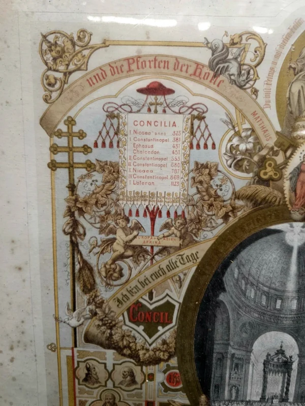 Rama złocona + grafika religijna „Concilium Vaticanum” C. Scheurena, XIX w., 54x68 cm