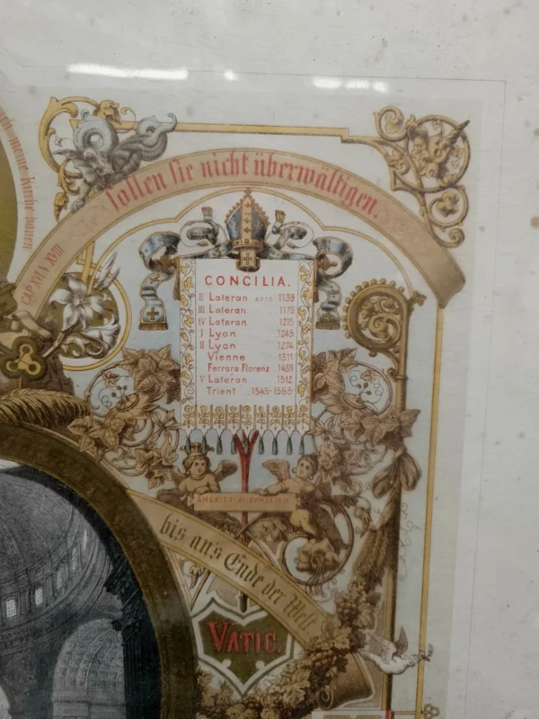 Rama złocona + grafika religijna „Concilium Vaticanum” C. Scheurena, XIX w., 54x68 cm