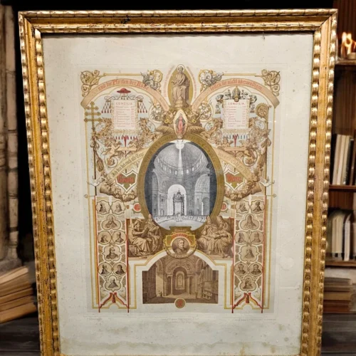 Rama złocona + grafika religijna „Concilium Vaticanum” C. Scheurena, XIX w., 54x68 cm