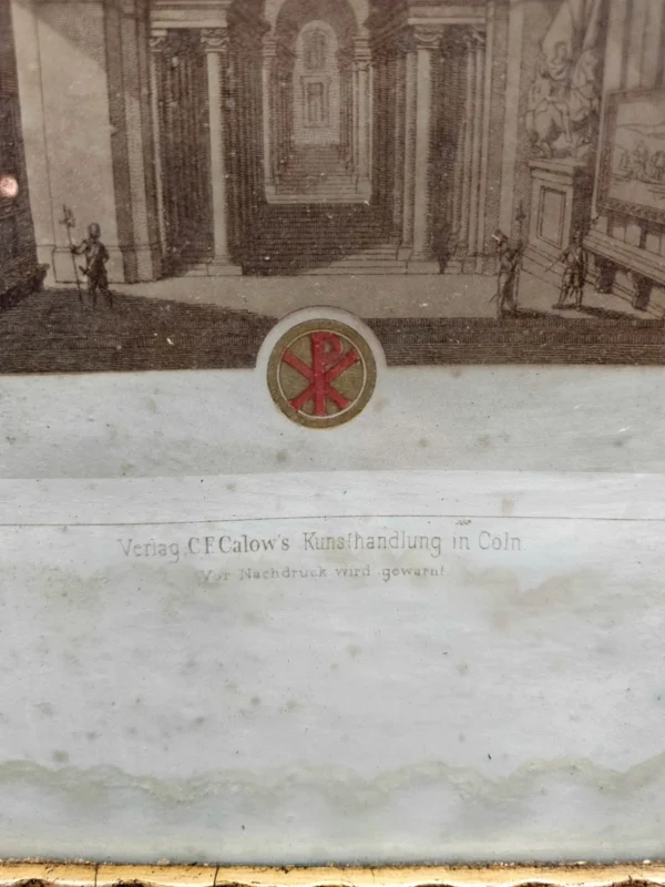 Rama złocona + grafika religijna „Concilium Vaticanum” C. Scheurena, XIX w., 54x68 cm
