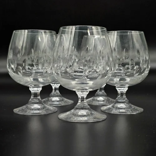 Komplet 5 kryształowych kieliszków do koniaku lub brandy z grawerem, vintage