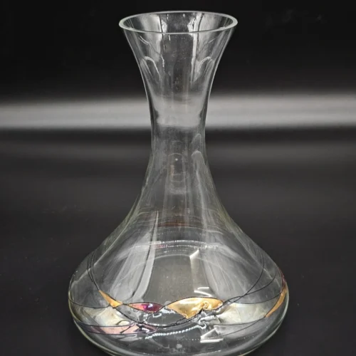 Wazon – szklany dekanter z ręcznie zdobionym ornamentem, 23 × 17 cm