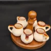 Rustykalny zestaw: 6 ceramicznych kieliszków z podstawką – handmade, ok. 50 ml