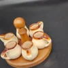 Rustykalny zestaw: 6 ceramicznych kieliszków z podstawką – handmade, ok. 50 ml