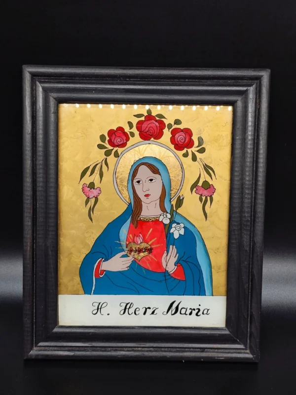 Obraz na szkle: H. Herz Maria – malarstwo ludowe z motywem religijnym