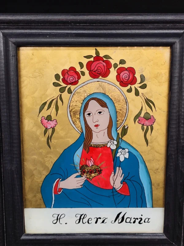 Obraz na szkle: H. Herz Maria – malarstwo ludowe z motywem religijnym