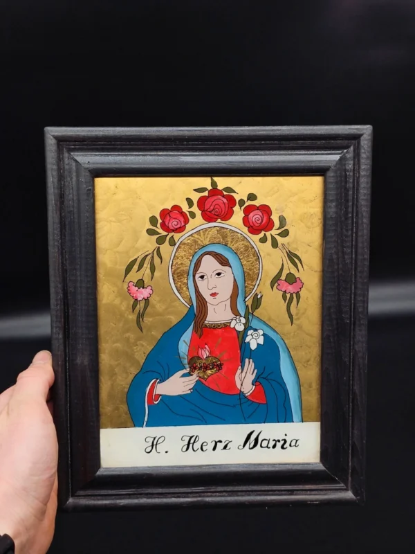 Obraz na szkle: H. Herz Maria – malarstwo ludowe z motywem religijnym