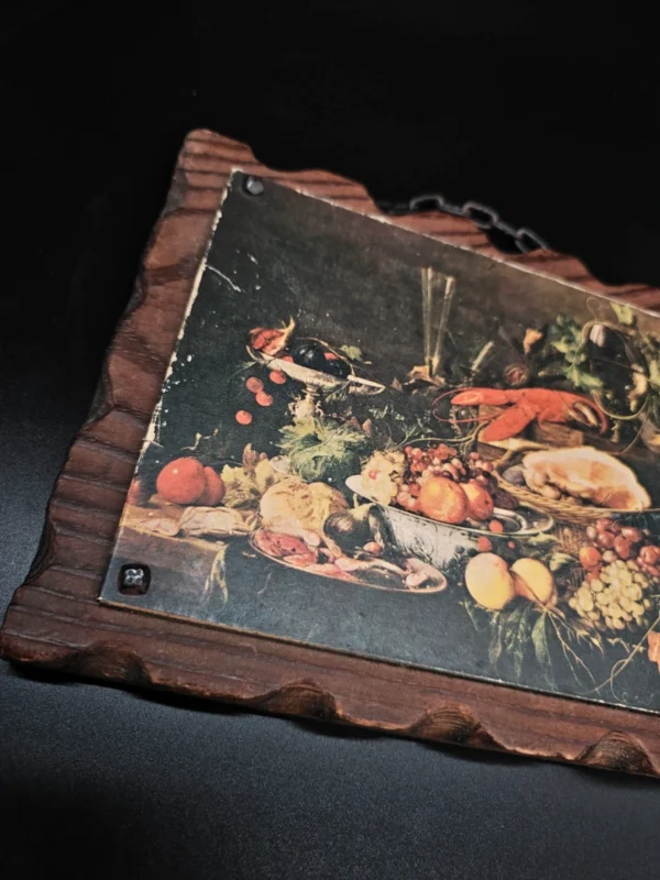Dekoracyjna tabliczka drewniana z reprodukcją martwej natury – Hiszpania, 25 × 19 cm