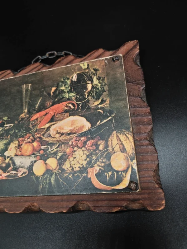 Dekoracyjna tabliczka drewniana z reprodukcją martwej natury – Hiszpania, 25 × 19 cm