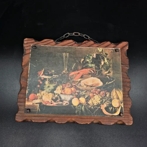 Dekoracyjna tabliczka drewniana z reprodukcją martwej natury – Hiszpania, 25 × 19 cm