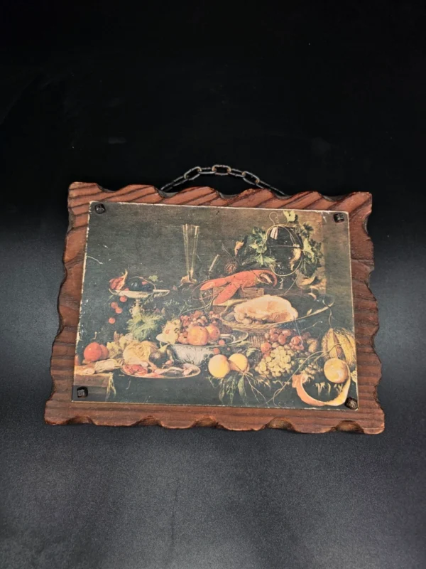 Dekoracyjna tabliczka drewniana z reprodukcją martwej natury – Hiszpania, 25 × 19 cm