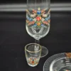Zestaw szklanek i popielniczki z motywem kwiatowym, złoceniem – Made in France, lata 60/70
