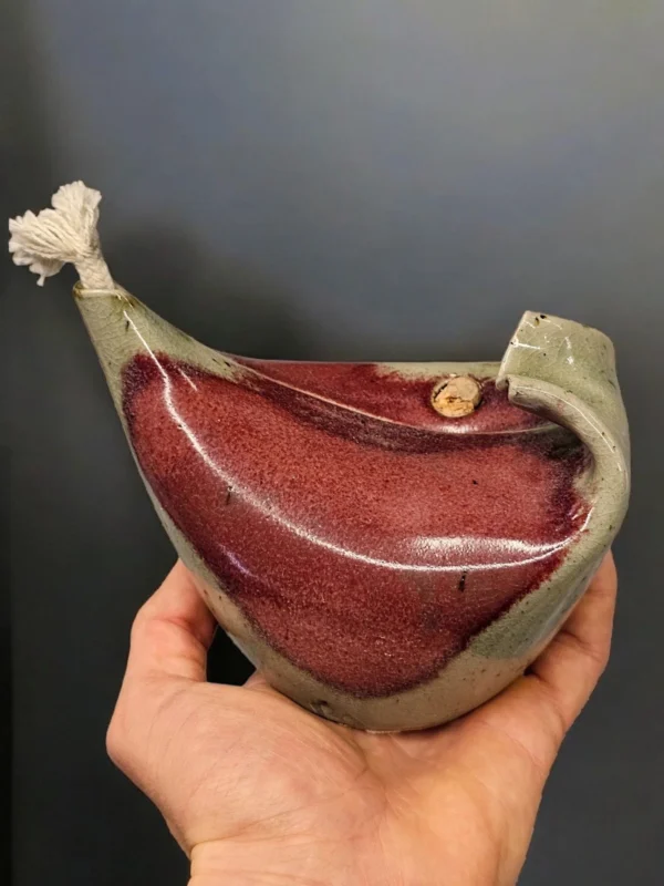 Ceramiczna lampa naftowa, sygnowana, rękodzieło artystyczne, 15×16 cm
