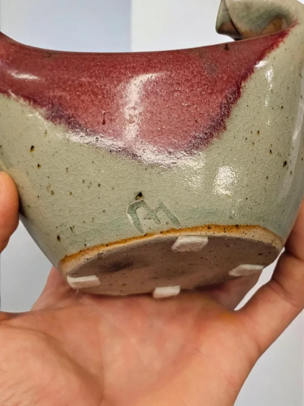 Ceramiczna lampa naftowa, sygnowana, rękodzieło artystyczne, 15×16 cm