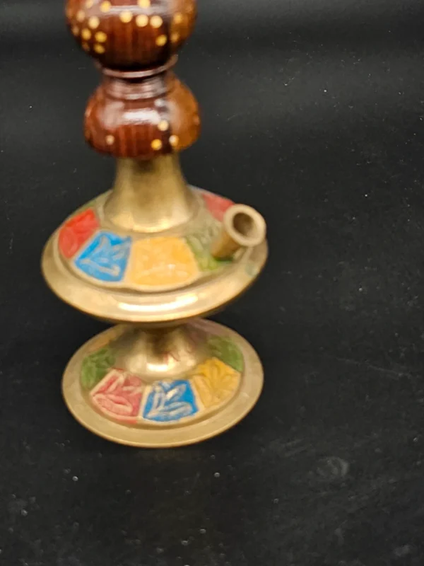 Orientalna miniaturowa fajka wodna mosiężno-drewniana z kolorowym zdobieniem – Nonabel