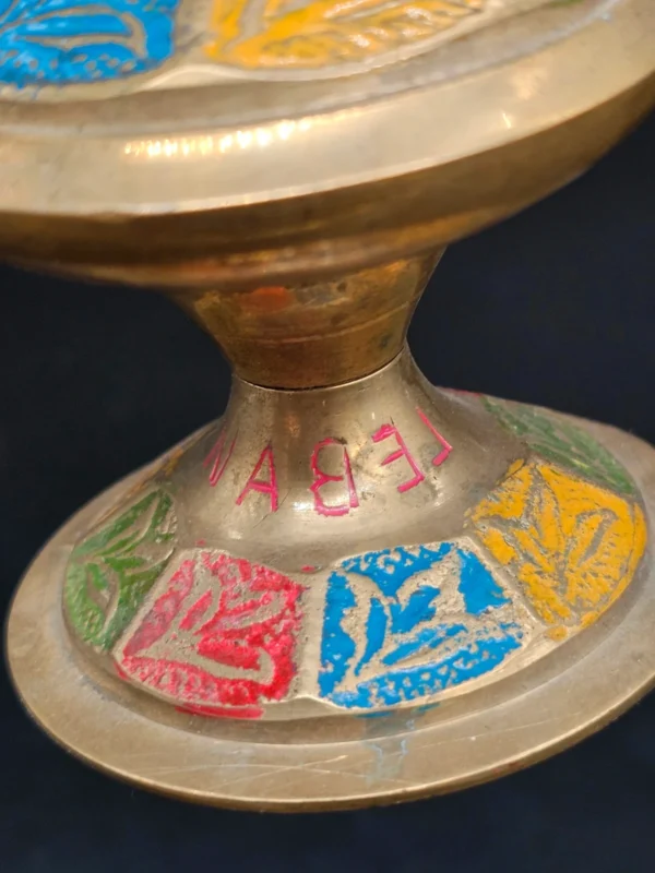 Orientalna miniaturowa fajka wodna mosiężno-drewniana z kolorowym zdobieniem – Nonabel