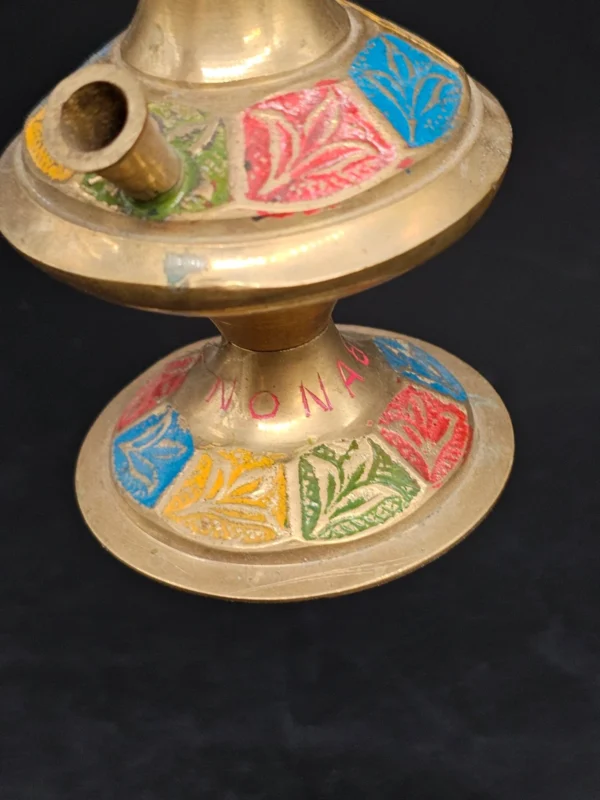 Orientalna miniaturowa fajka wodna mosiężno-drewniana z kolorowym zdobieniem – Nonabel