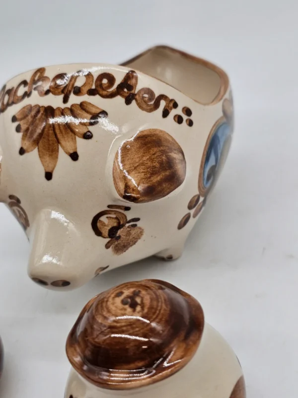 Ceramiczny zestaw „Schweineset”  świnka na tatar z solniczką i pieprzniczką – ręcznie malowany