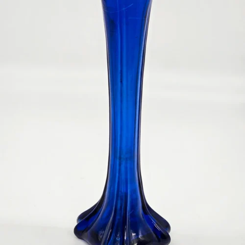 Kobaltowy wazon vintage z formy – ręczne szkło, 31 cm