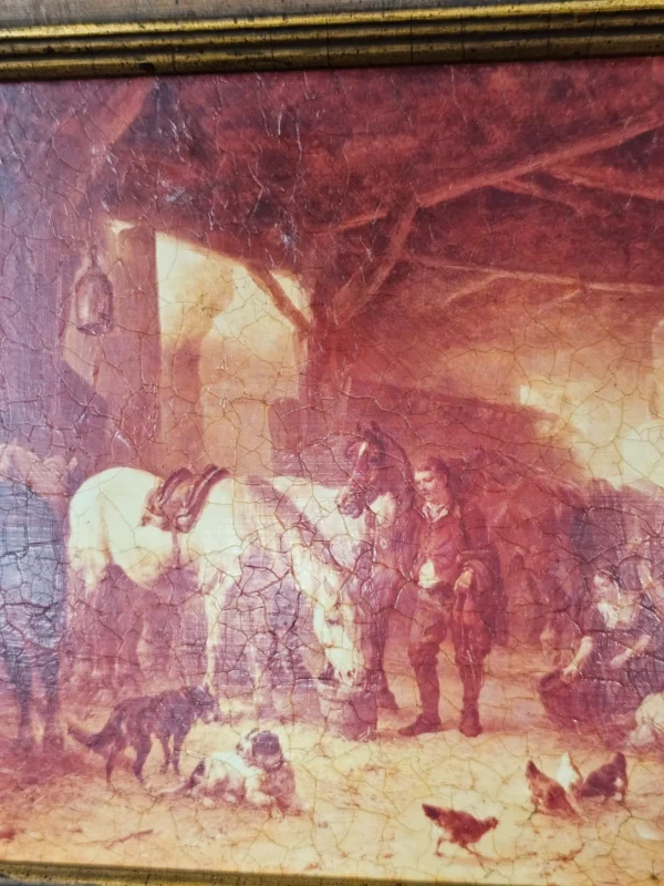 Reprodukcja malarstwa olejnego  „Pferdestall” (Stajnia z końmi) sygn. Verschu’r, 42 × 35 cm