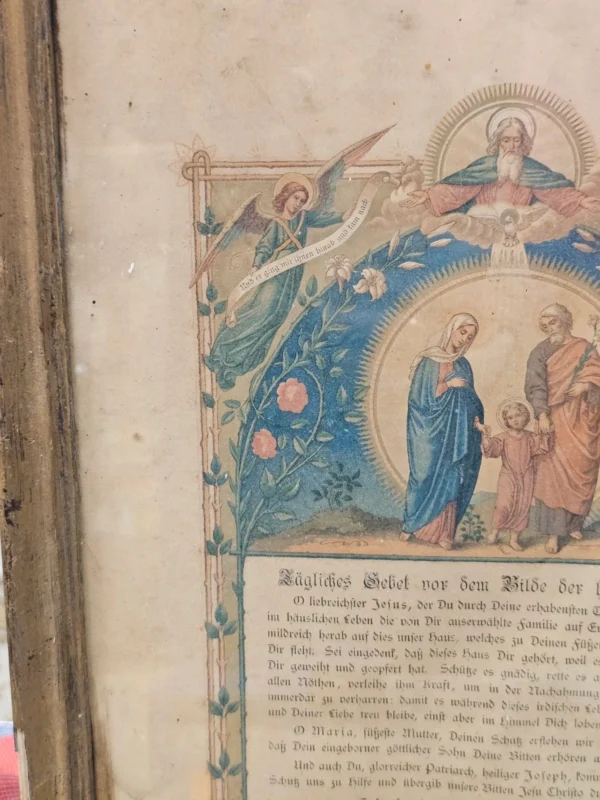 Zabytkowa grafika religijna – Modlitwa do Świętej Rodziny, XIX/XX w., w ramie