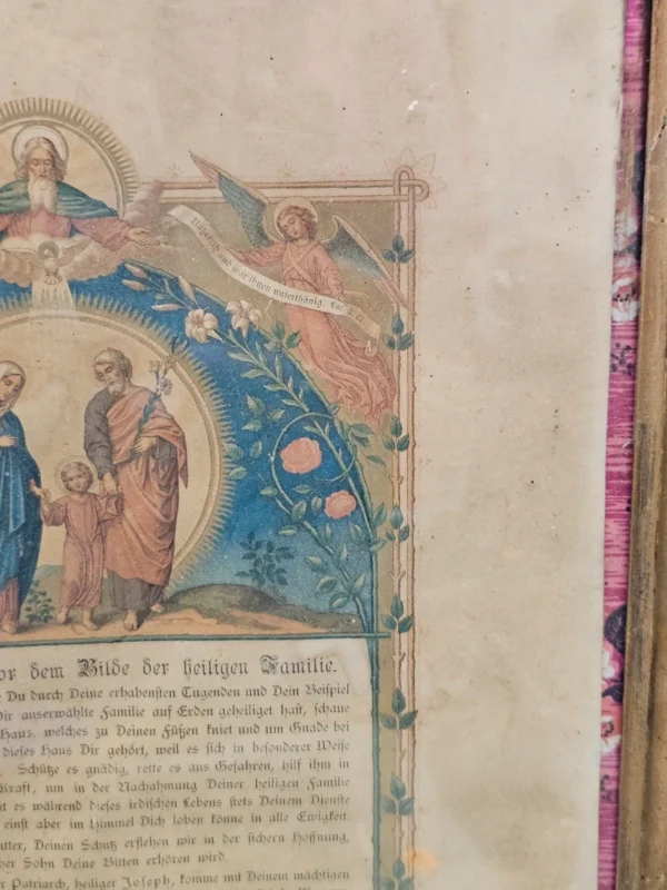 Zabytkowa grafika religijna – Modlitwa do Świętej Rodziny, XIX/XX w., w ramie