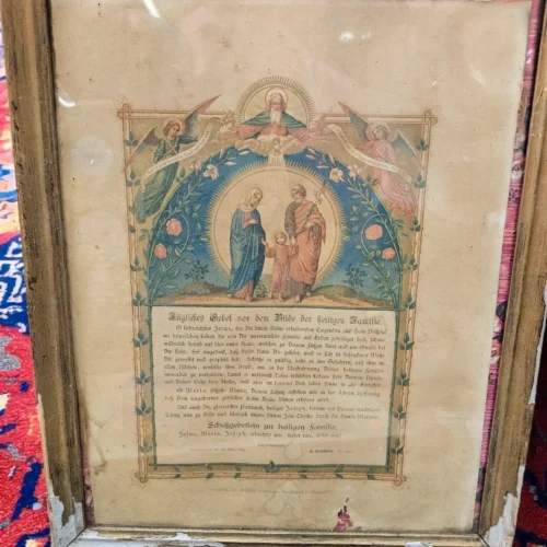 Zabytkowa grafika religijna – Modlitwa do Świętej Rodziny, XIX/XX w., w ramie