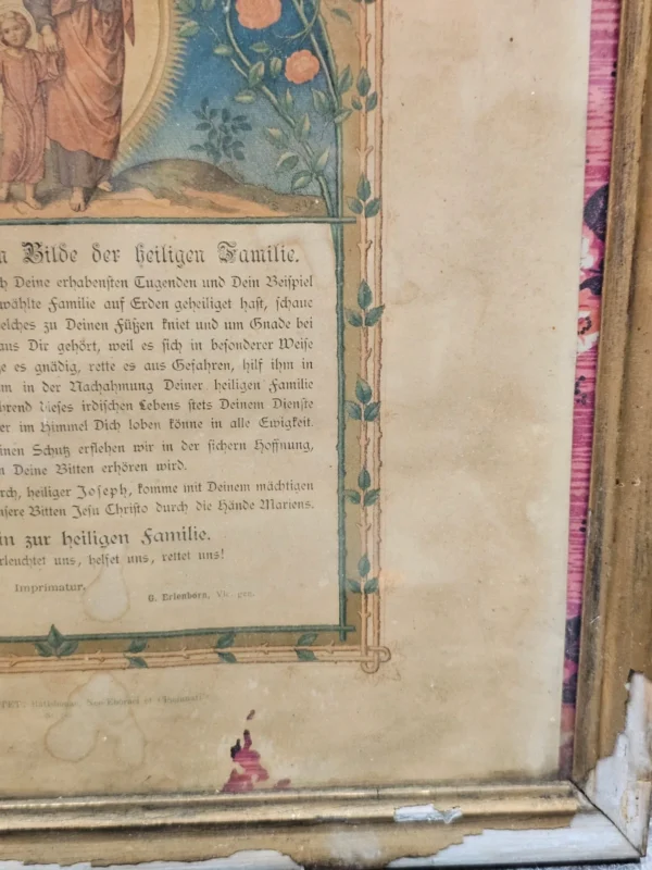 Zabytkowa grafika religijna – Modlitwa do Świętej Rodziny, XIX/XX w., w ramie