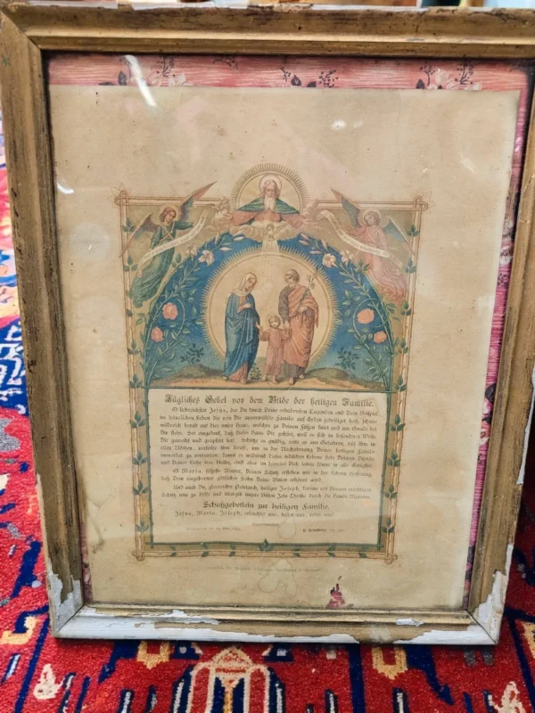 Zabytkowa grafika religijna – Modlitwa do Świętej Rodziny, XIX/XX w., w ramie