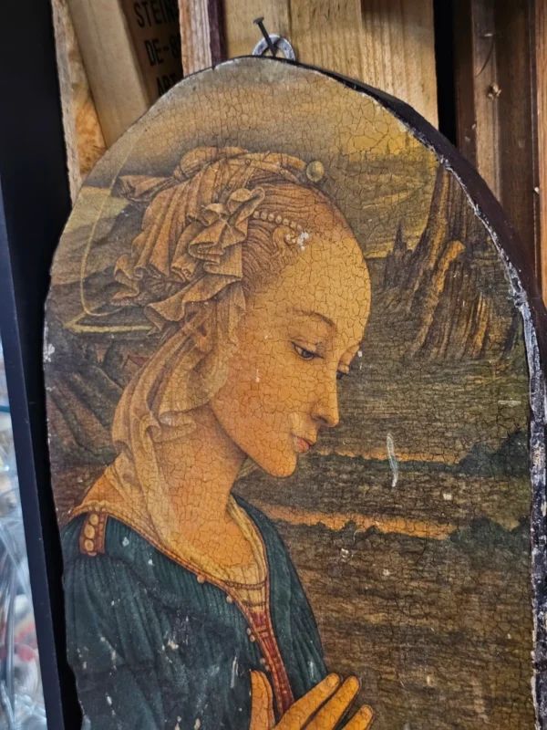 Stara ikona / obraz religijny na drewnie – Madonna w modlitwie