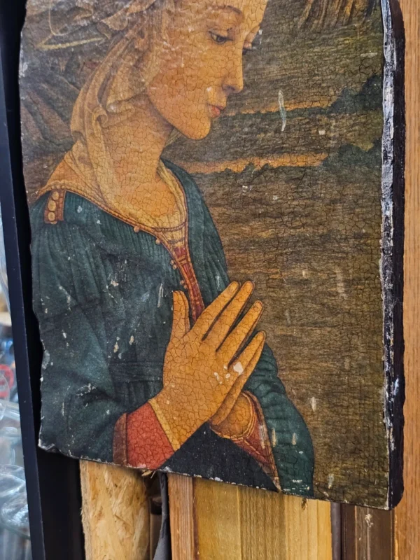 Stara ikona / obraz religijny na drewnie – Madonna w modlitwie