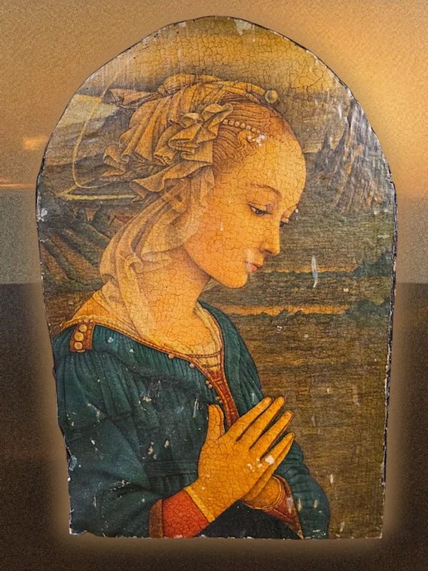 Stara ikona / obraz religijny na drewnie – Madonna w modlitwie