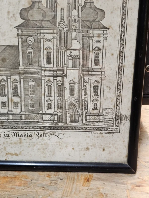 Stara grafika – Mariazell (Austria) XIX wiek, sygnowana