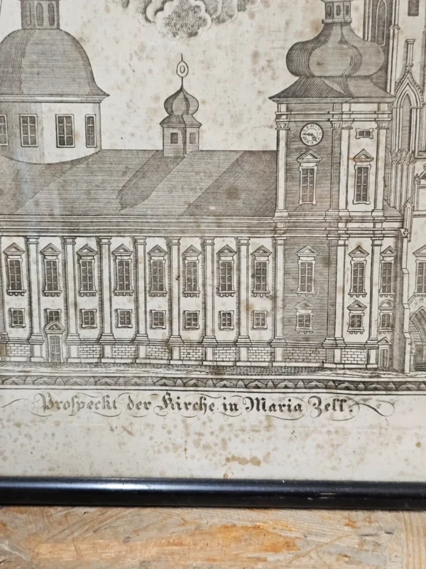 Stara grafika – Mariazell (Austria) XIX wiek, sygnowana