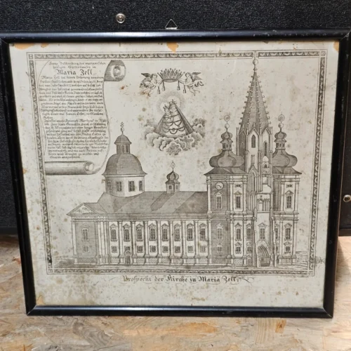 Stara grafika – Mariazell (Austria) XIX wiek, sygnowana