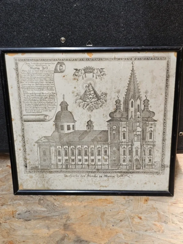 Stara grafika – Mariazell (Austria) XIX wiek, sygnowana