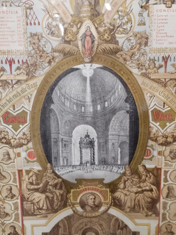 Stara litografia – Sobory Powszechne, Watykan, 1869 – C. Scheuren, Düsseldorf / C.F. Calow, Köln