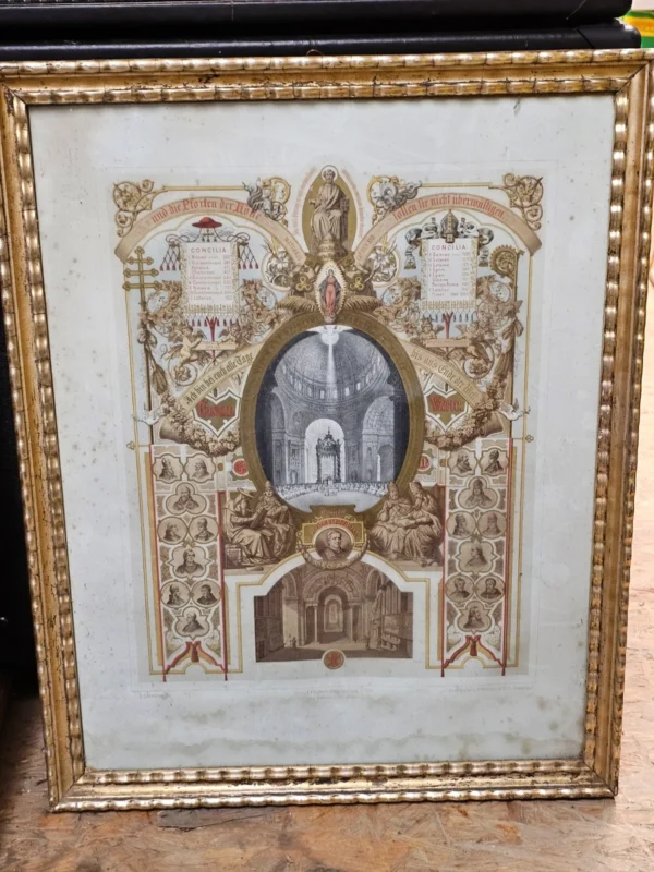Stara litografia – Sobory Powszechne, Watykan, 1869 – C. Scheuren, Düsseldorf / C.F. Calow, Köln