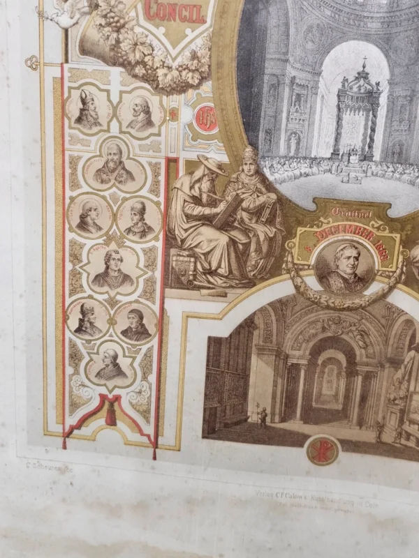 Stara litografia – Sobory Powszechne, Watykan, 1869 – C. Scheuren, Düsseldorf / C.F. Calow, Köln