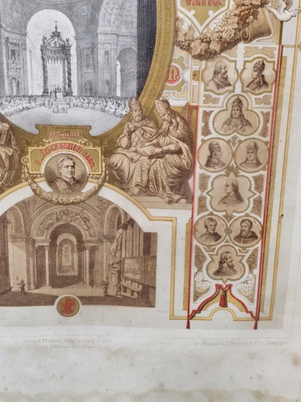 Stara litografia – Sobory Powszechne, Watykan, 1869 – C. Scheuren, Düsseldorf / C.F. Calow, Köln