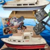 Zestaw RC, 2 łodzie modelarskie Carina & Marina + elektronika, piloty, części