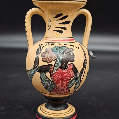 🏺 Ręcznie malowana grecka amfora dekoracyjna – Artemis & Athena, 18 cm, hand made