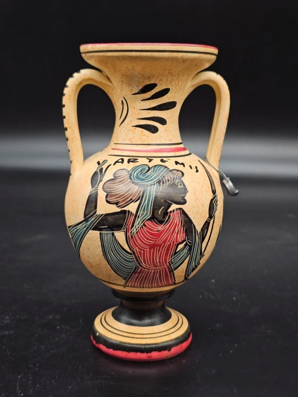 🏺 Ręcznie malowana grecka amfora dekoracyjna – Artemis & Athena, 18 cm, hand made